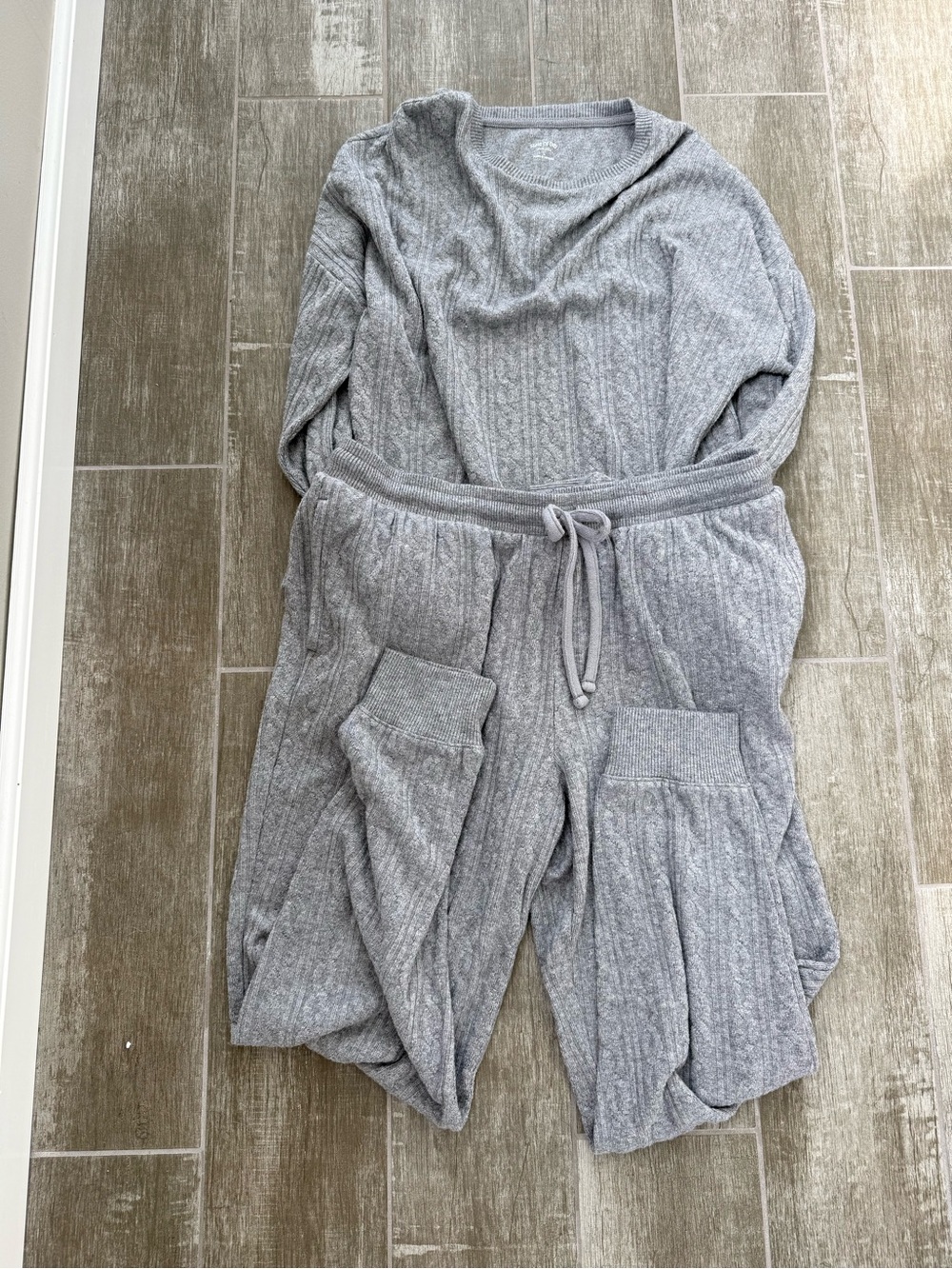 State of Day Gray Cable Knit Lounge Set L Cozy Sweater Pants Matching Set